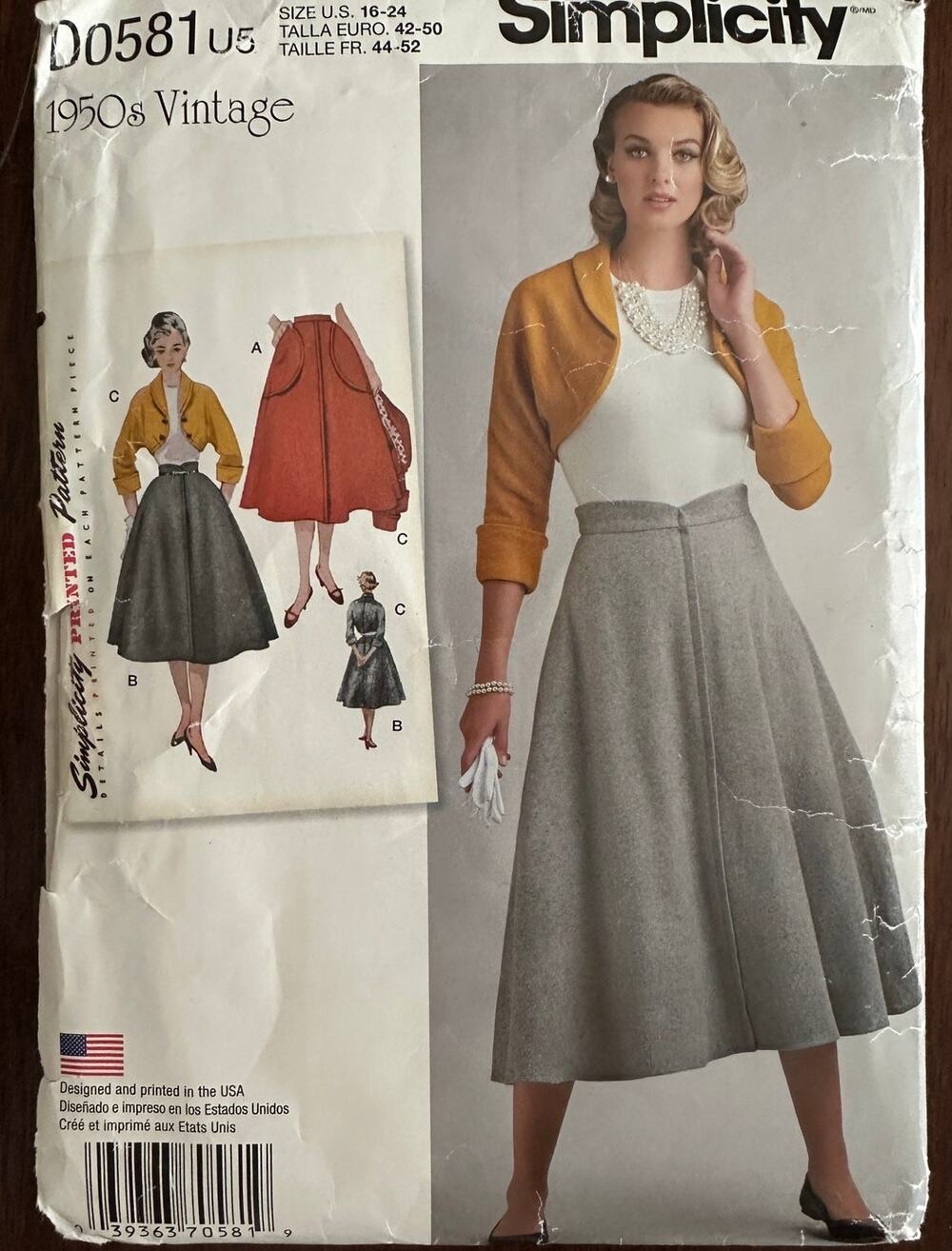 Simplicity D0581 Pattern UNCUT 1950's Vintage Skirt Bolero Sizes 16-24
